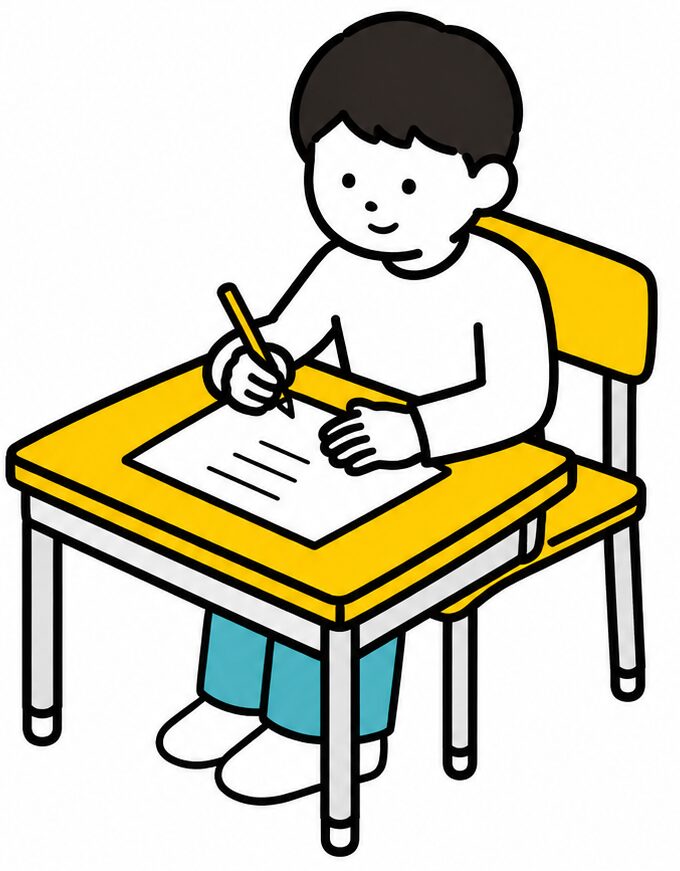 机で書いている子どものイラスト